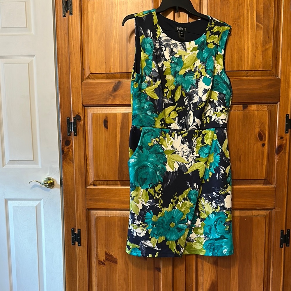 Enfocus Studio Green and Blue sleeveless Sheath Dress size 14